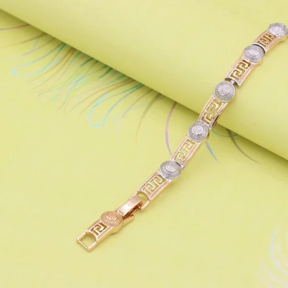 "Greek Key Rose Gold Bracelet with Silver Disc Accents, XPBL0792 - Picture 6 of 12